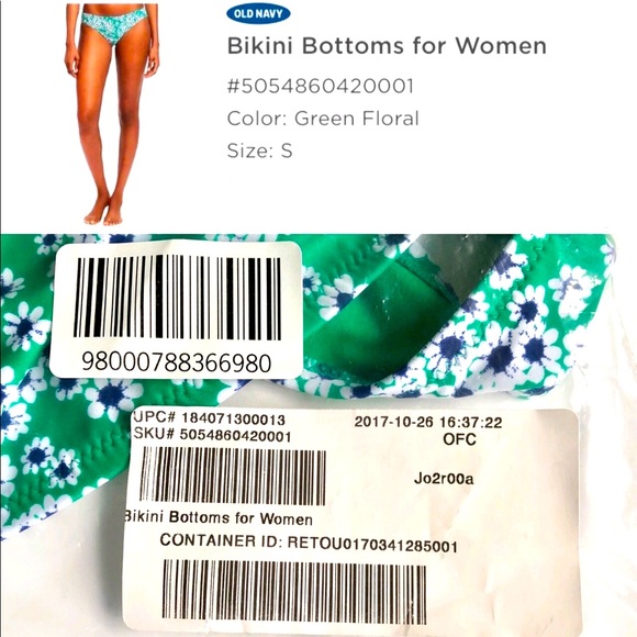 NEW OLD NAVY Bikini Swim Suit Bottom Green Floral Daisy Small Women’s - Picture 2 of 11